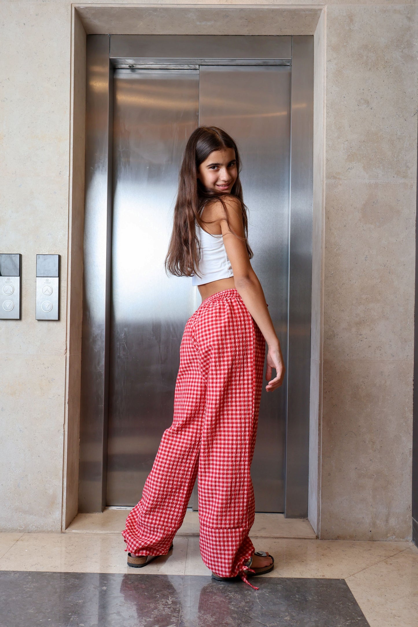 Red carreaux Wide-Leg Pants