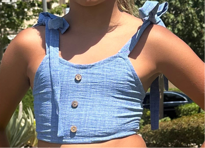 Cropped linen blue top