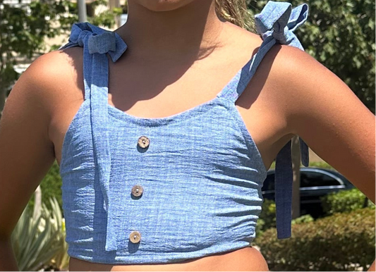 Cropped linen blue top