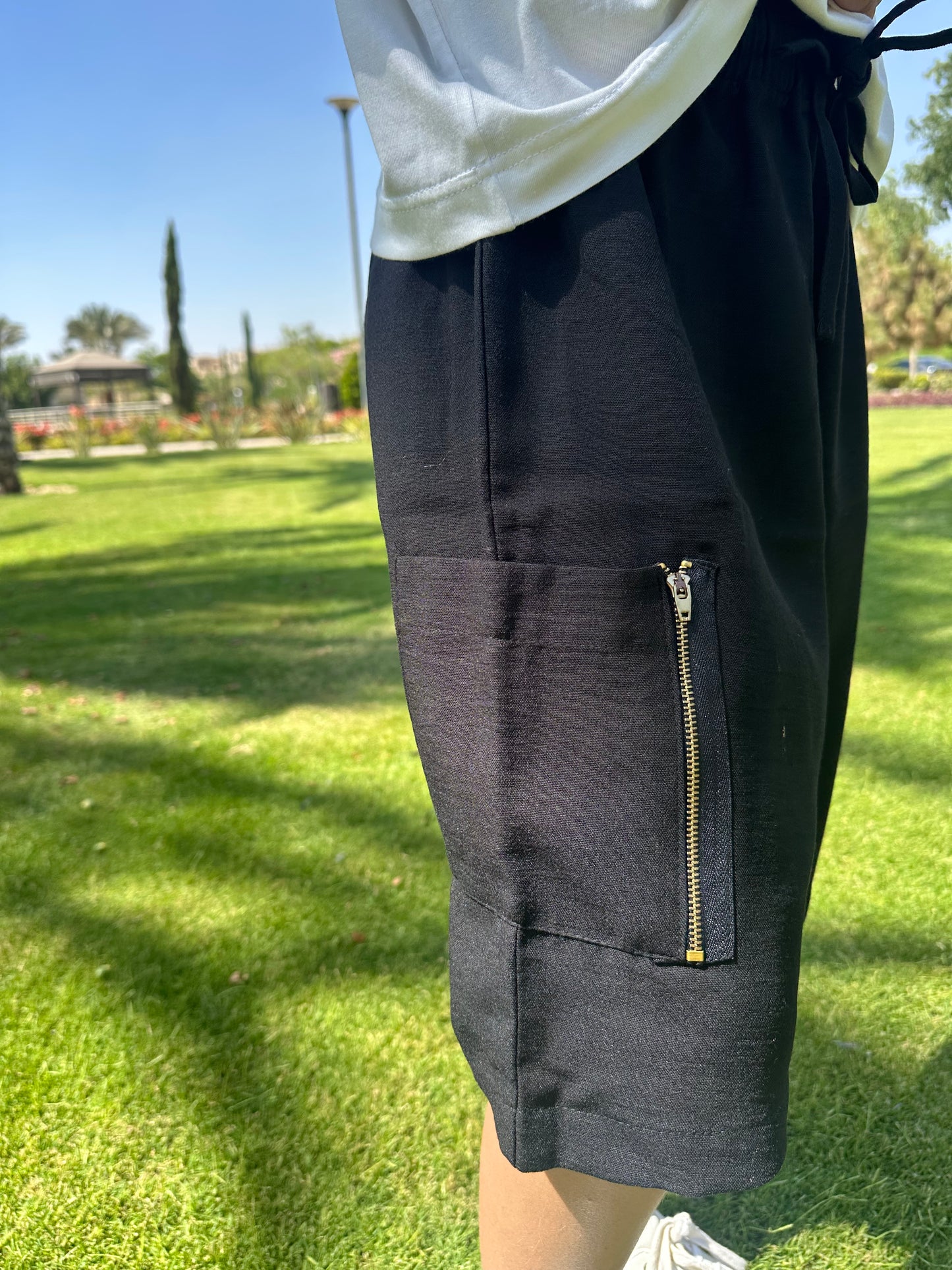 Black linen shorts