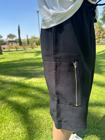 Black linen shorts