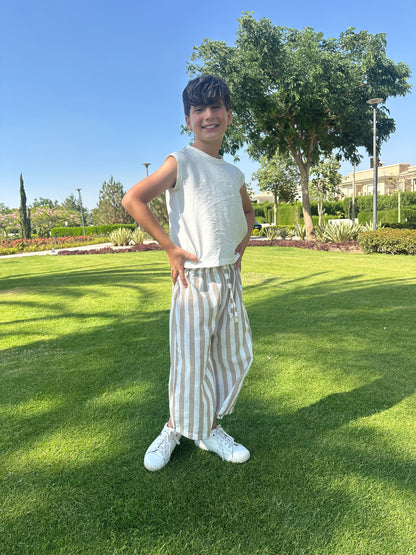 Strips beige and white linen pants