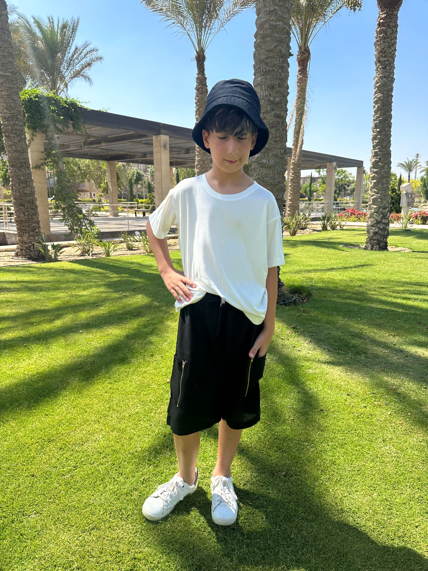 Black linen shorts