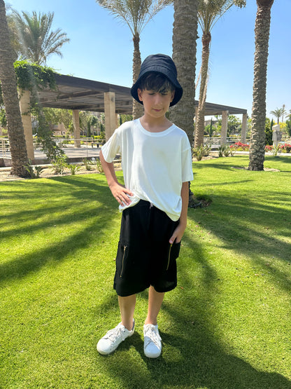 Black linen shorts