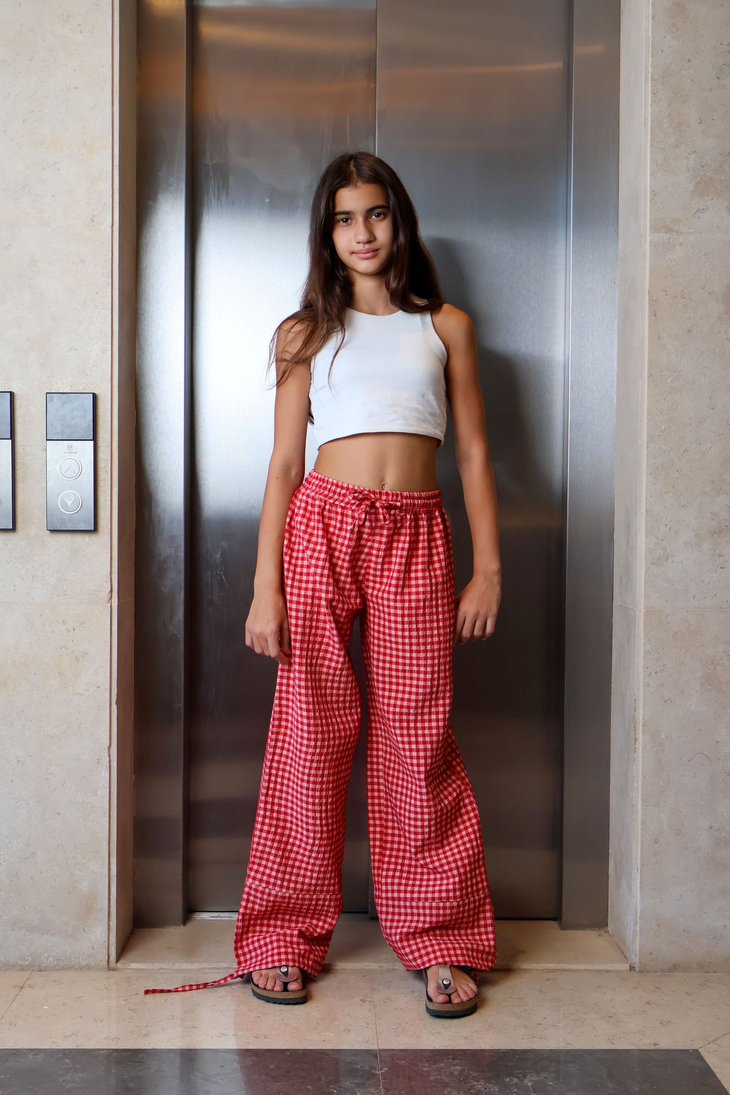 Red carreaux Wide-Leg Pants