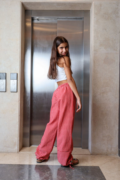 Red carreaux Wide-Leg Pants
