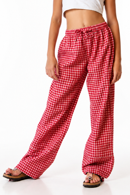 Red carreaux Wide-Leg Pants