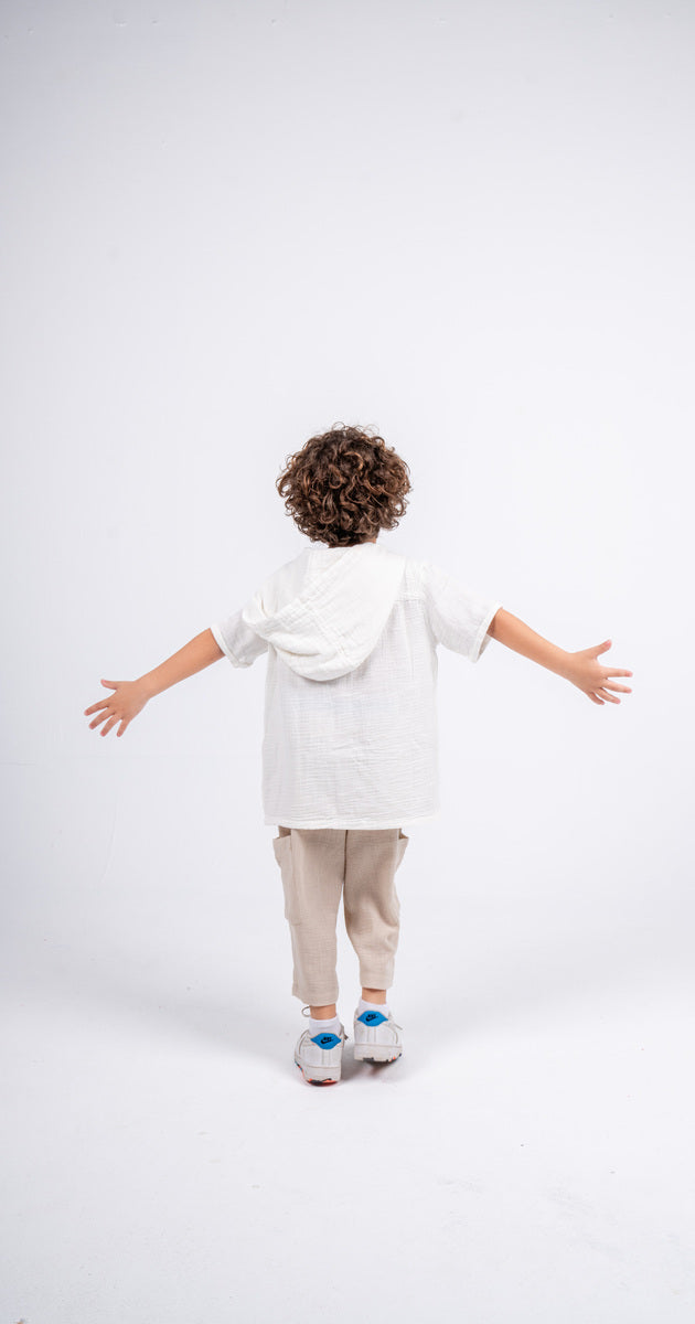 Linen hooded shirt