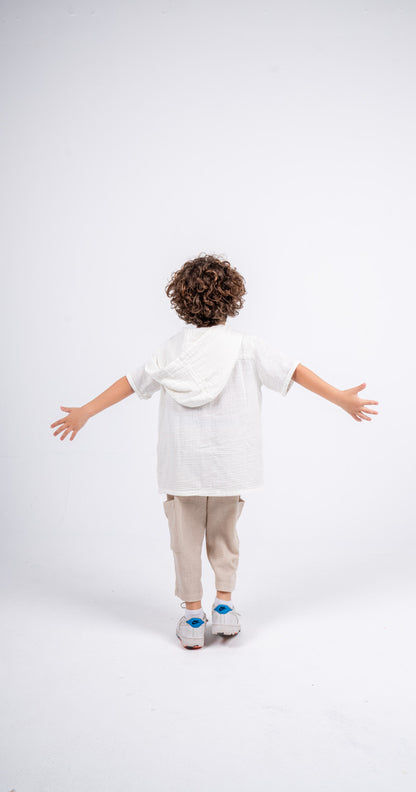 Linen hooded shirt